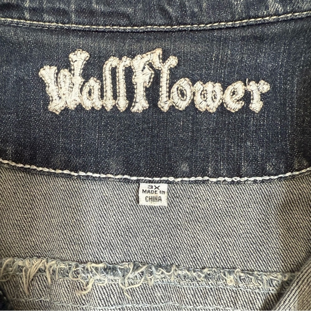 WallFlower Boho Western Denim Vest 3X Raw Hem Stretch Jean Vest Dark Wash - Picture 5 of 5